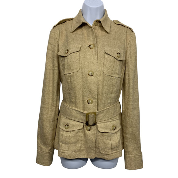 Lauren Ralph Lauren Jackets & Blazers - LAUREN RALPH LAUREN Women size 10 Tan Gold Metallic Linen & Silk Safari Jacket